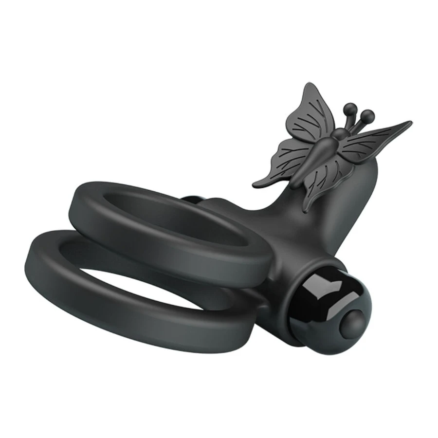 PRETTY LOVE - DOPPIO ANELLO VIBRANTE CON STIMOLATORE NERO